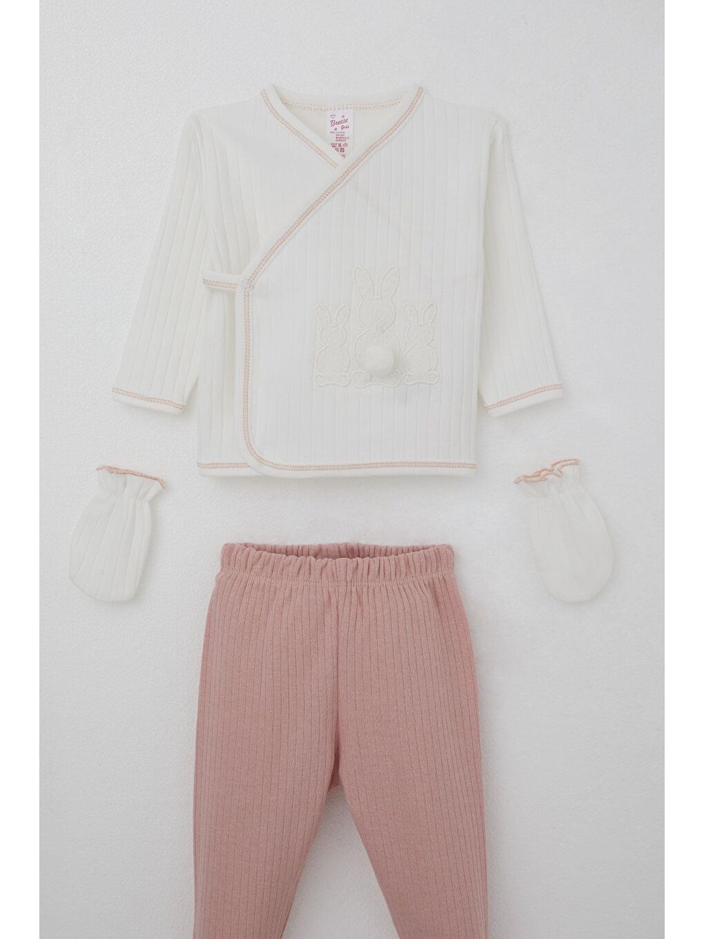 Kız Bebek Hastane Çıkışı 5 Li Ponponlu Tavşancık Nakışlı Ekru (0-3 Ay)-2