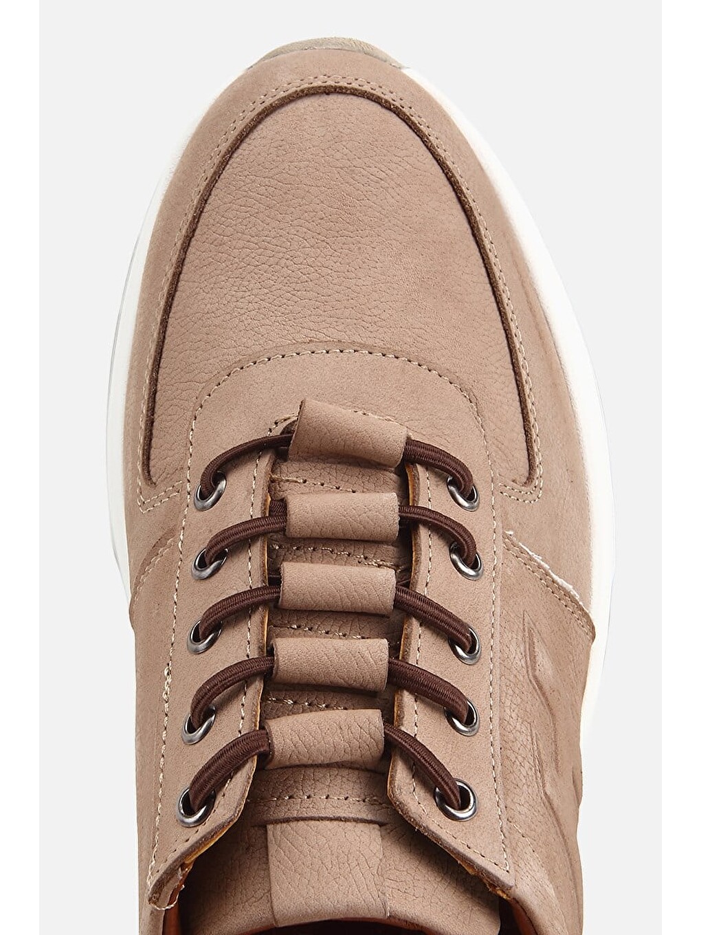 Erkek Bej Nubuk Deri Bağcık Detaylı Sneaker-3