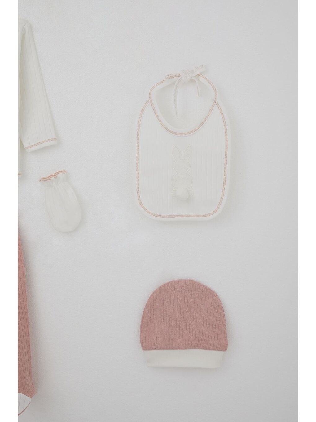 Kız Bebek Hastane Çıkışı 5 Li Ponponlu Tavşancık Nakışlı Ekru (0-3 Ay)-4