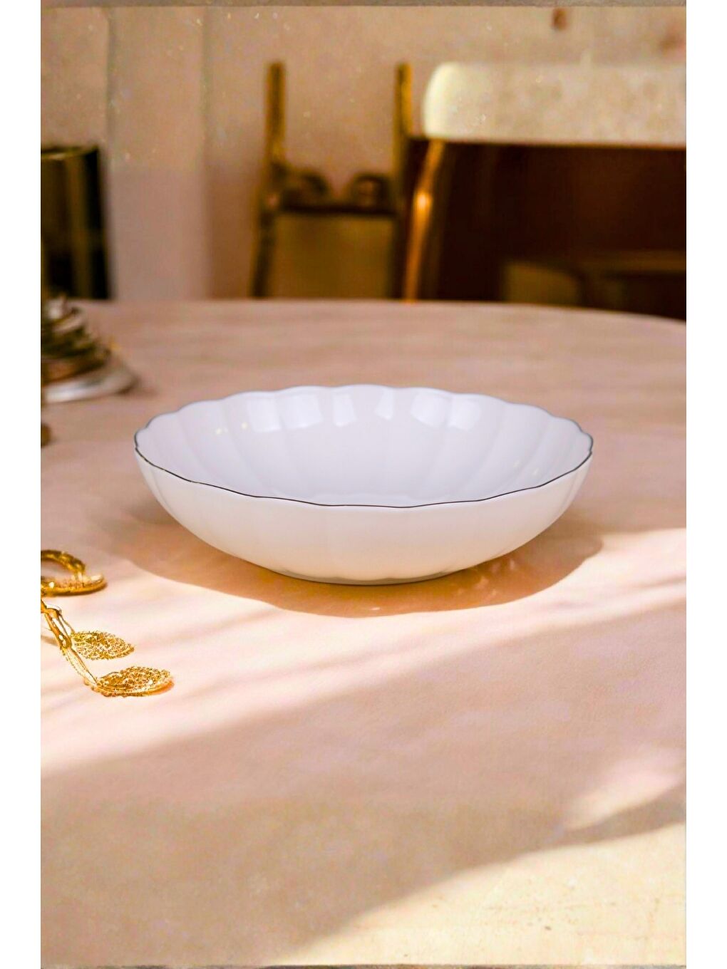 Karışık Bone Luz Altın Yaldzlı Bowl Kase 25x6cm 2000ml 6 lı BNLZF25KS00-1