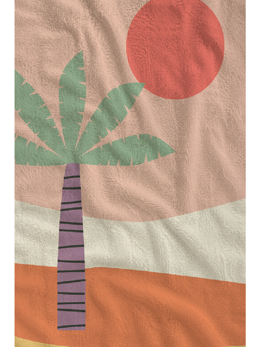 Pudra Pembe Palmiye Ve Kırmızı Güneş Modern Desenli 70x150 Cm Dijital Baskılı Plaj Ve Banyo Havlusu-1
