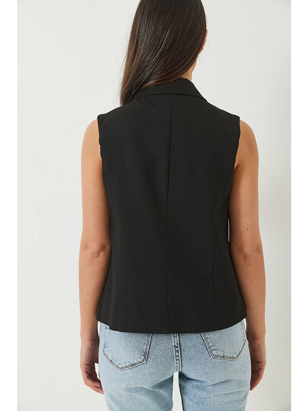 Siyah Kadın Şal Yaka Asimetrik Kesim Yelek-5