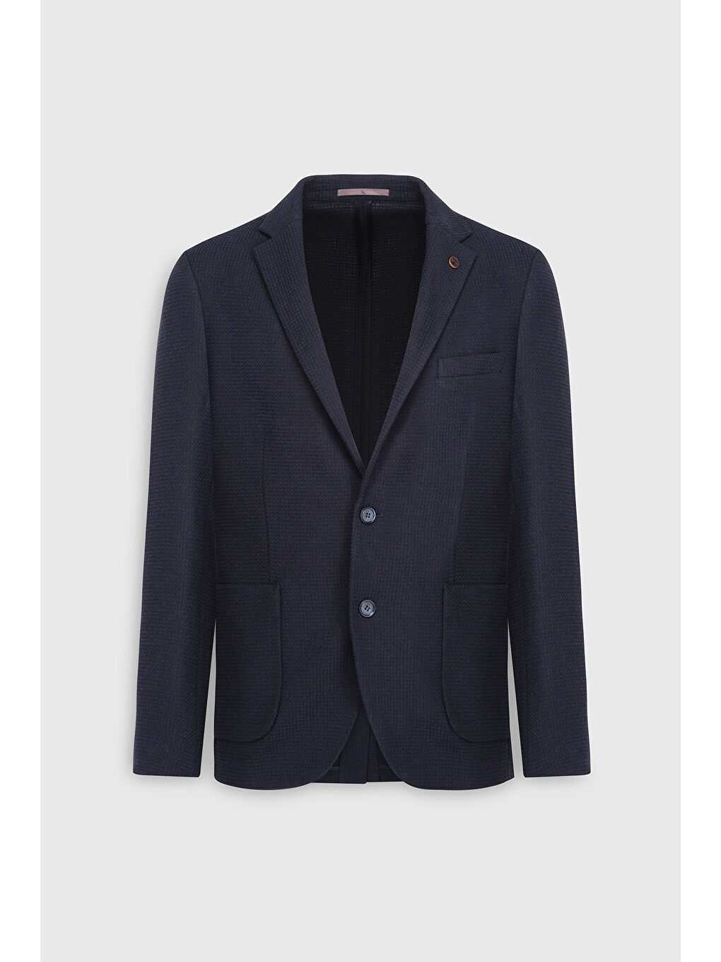 Erkek Lacivert Yünlü Slim Fit Dar Kesim Mono Yaka Desenli Torba Cepli Ceket-6
