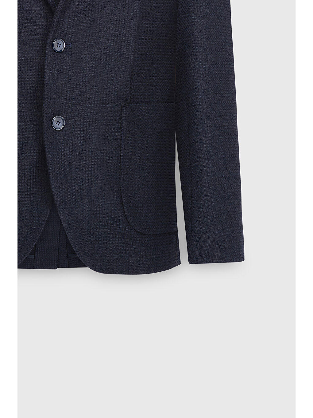 Erkek Lacivert Yünlü Slim Fit Dar Kesim Mono Yaka Desenli Torba Cepli Ceket-8