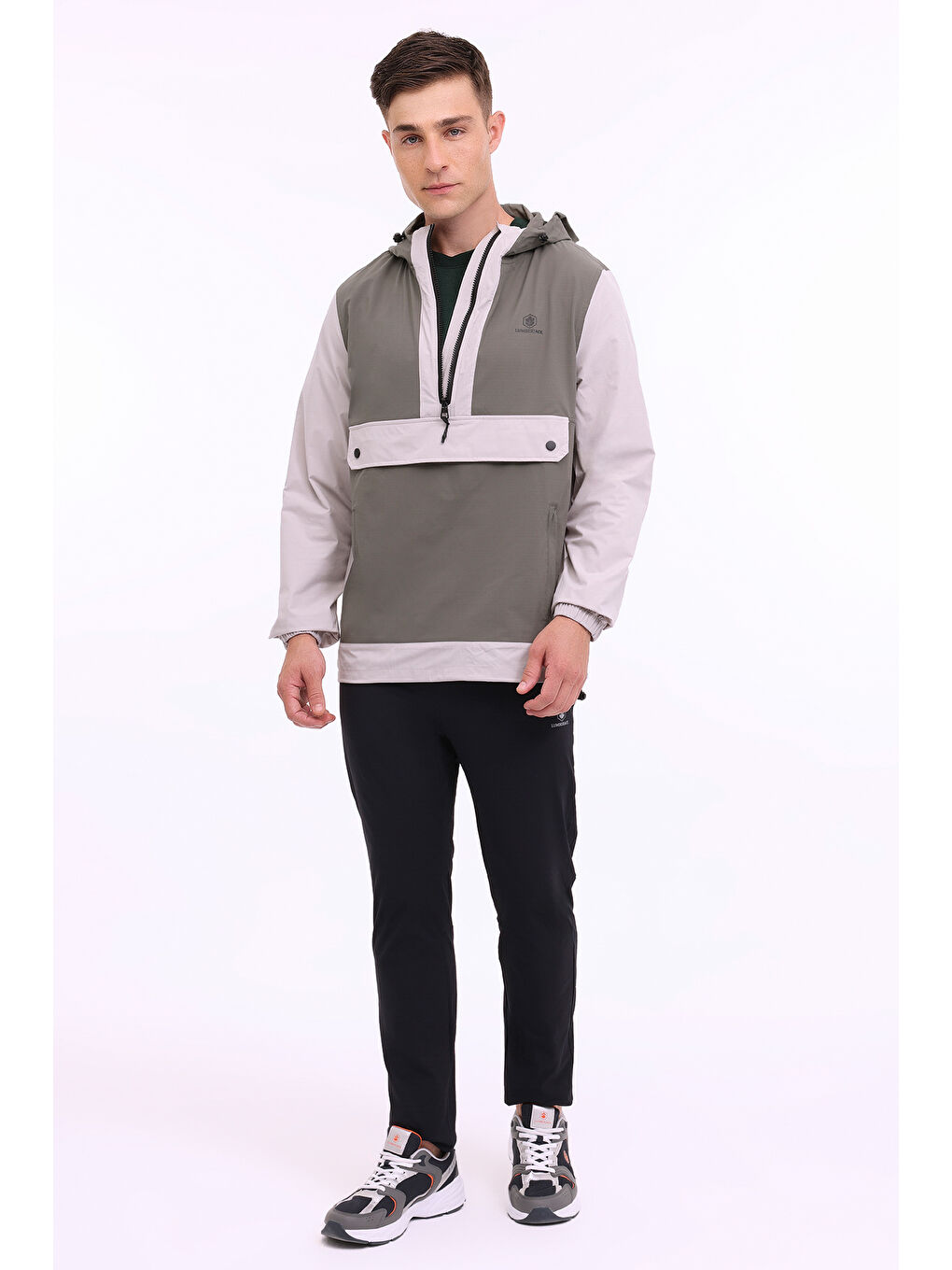 Haki Kapüşonlu Fermuar Detaylı Çıt Çıt Kapamalı Erkek Mevsimlik Mont-2