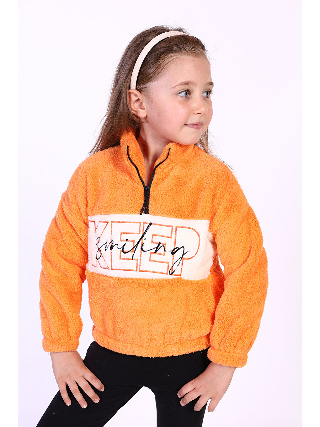 Toontoykids Turuncu Kız Çocuk Nakışlı Pelüş Sweatshirt