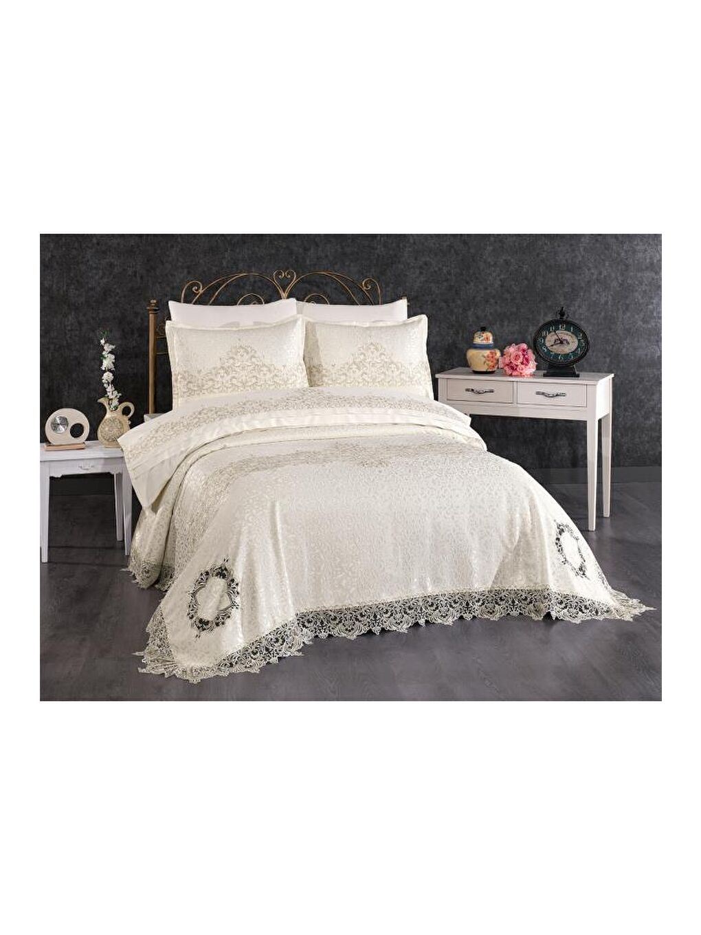 Karışık Saray Gelin Seti 7 Parça Krem - Altın-1