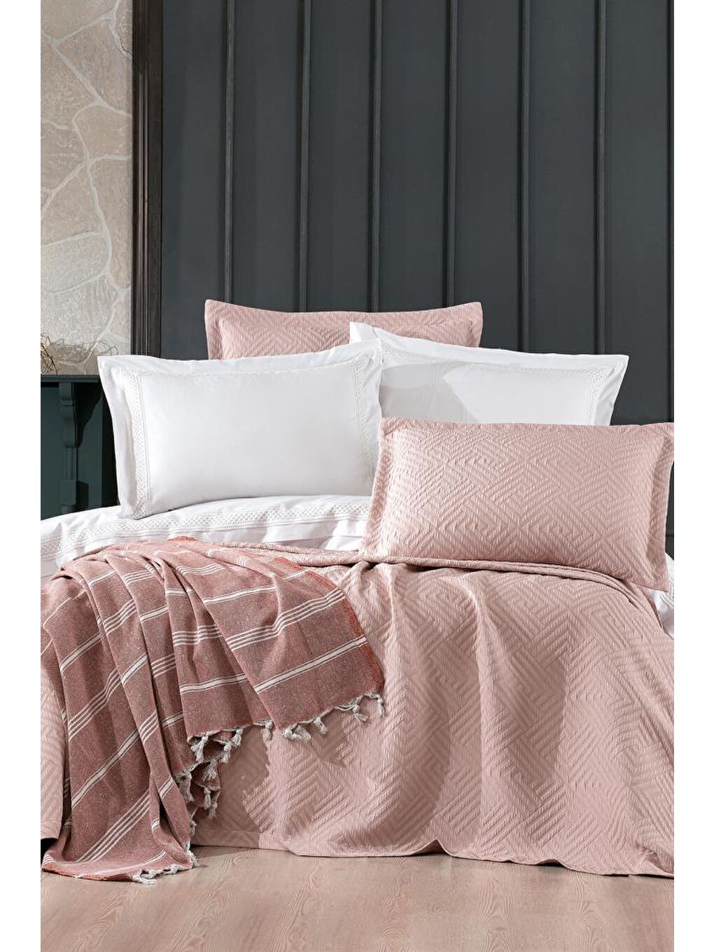 Pembe Elite Modern 8 Parça Gelin Seti Pudra