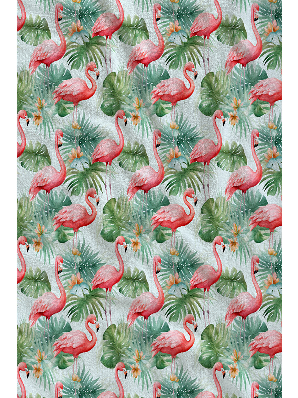 Beyaz Zemin Yeşil Pembe Flamingo Desenli 70x150 Cm Dijital Baskılı Plaj Ve Banyo Havlusu-1