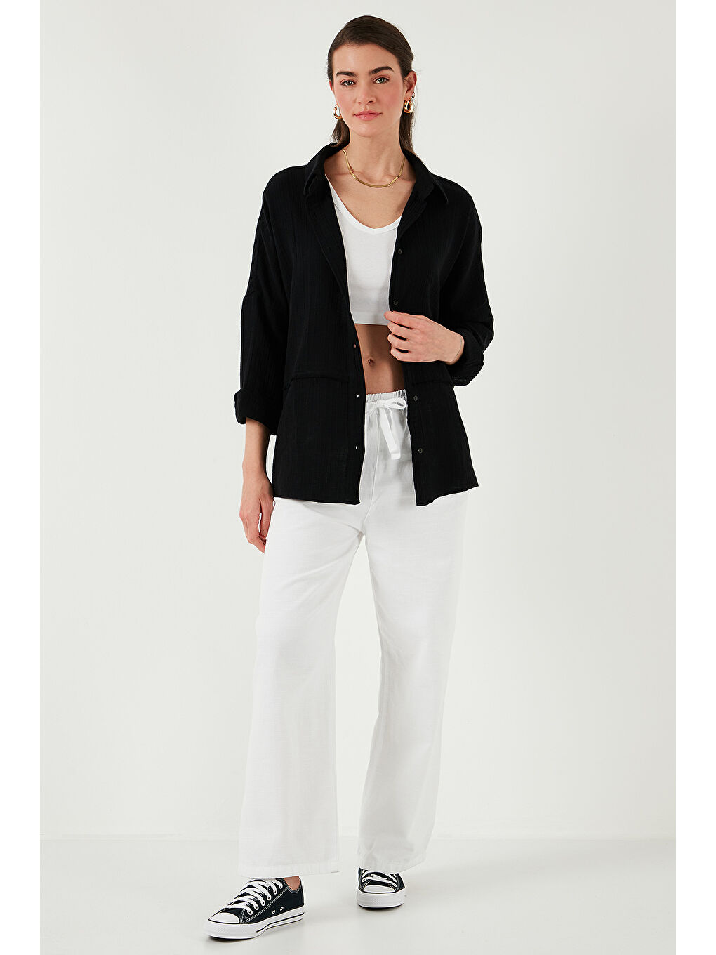 Lela Siyah Pamuklu Regular Fit Müslin Gömlek Cf25S166905 - 1