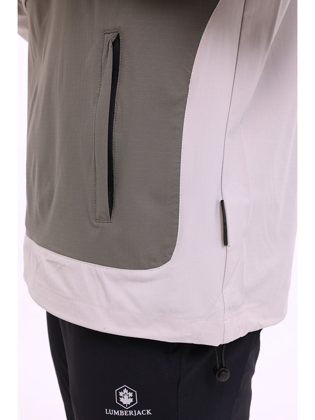 Haki Kapüşonlu Fermuar Detaylı Çıt Çıt Kapamalı Erkek Mevsimlik Mont-3