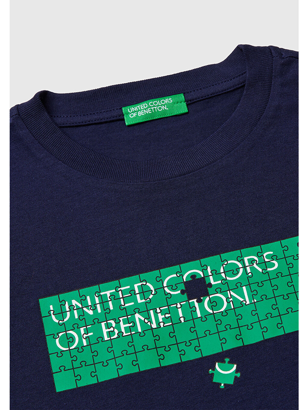 Erkek Çocuk Lacivert Önü Logo Baskılı Bisiklet Yaka T-Shirt-2