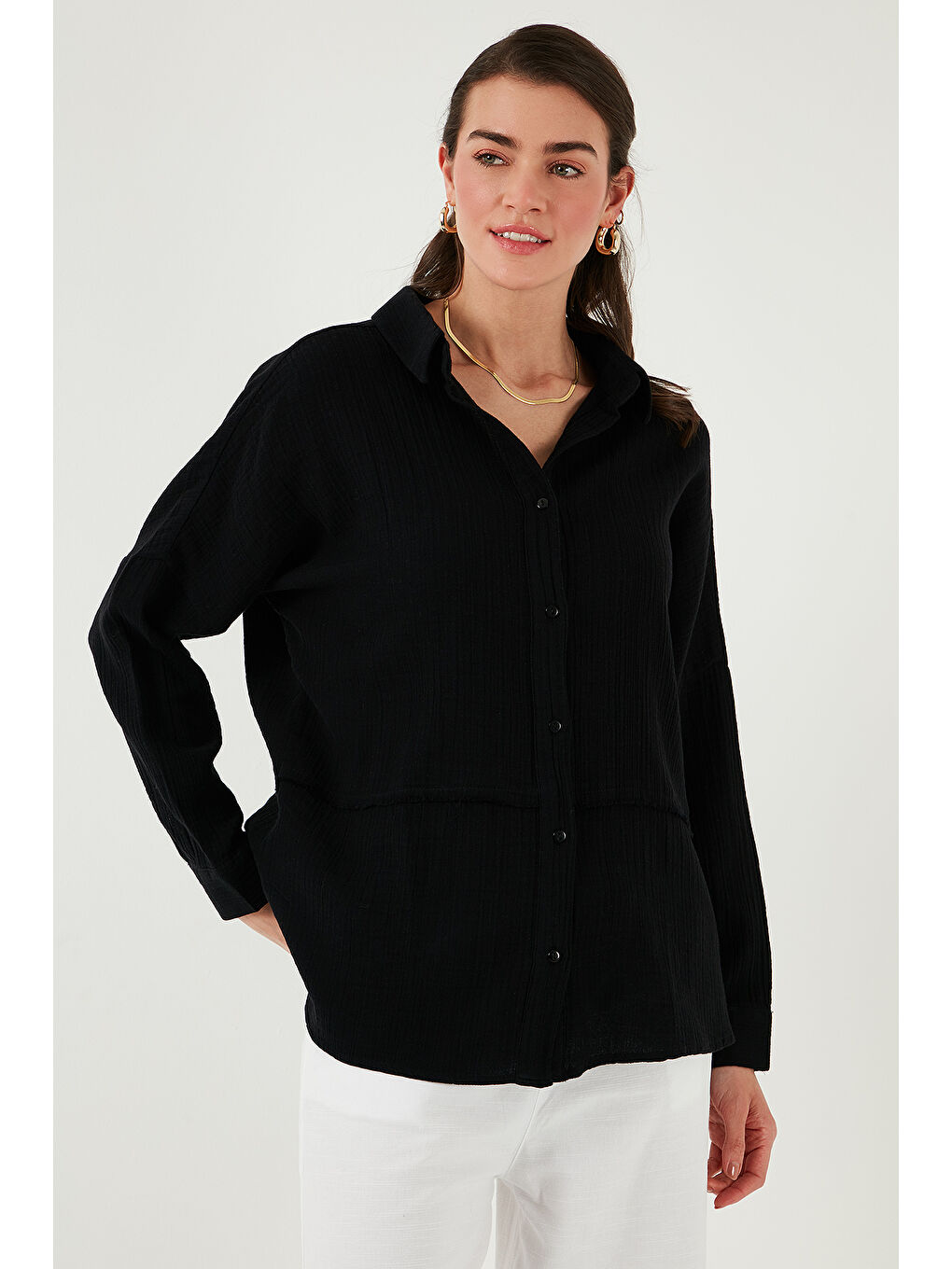Lela Siyah Pamuklu Regular Fit Müslin Gömlek Cf25S166905 - 3