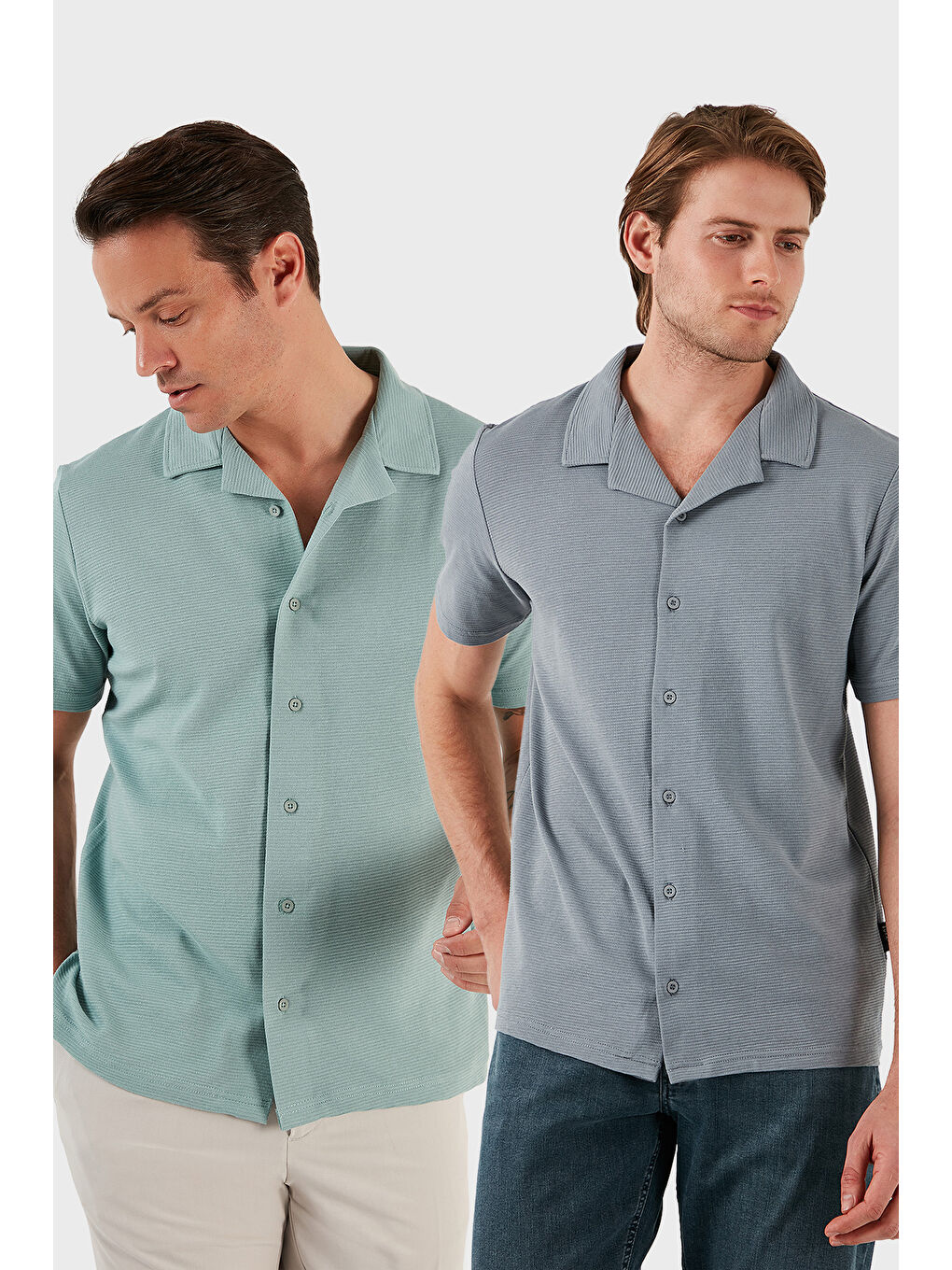 Gri Pamuklu Regular Fit Kısa Kollu 2'li Paket Gömlek 5902640S2