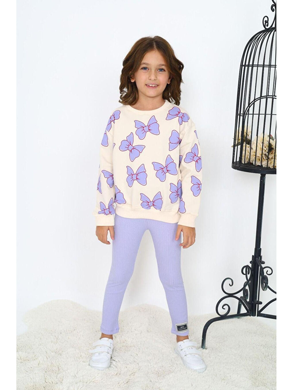 Mor Fiyonk Desenli İki İplik Kız Çocuk Takımları-1