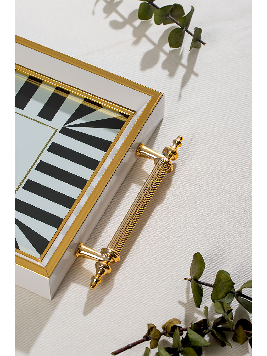 Beyaz 4390 2'li Dekoratif Dikdörtgen Servis Tepsi Seti - Çay ve Kahve Kahvaltılık Sunum Tepsisi-1