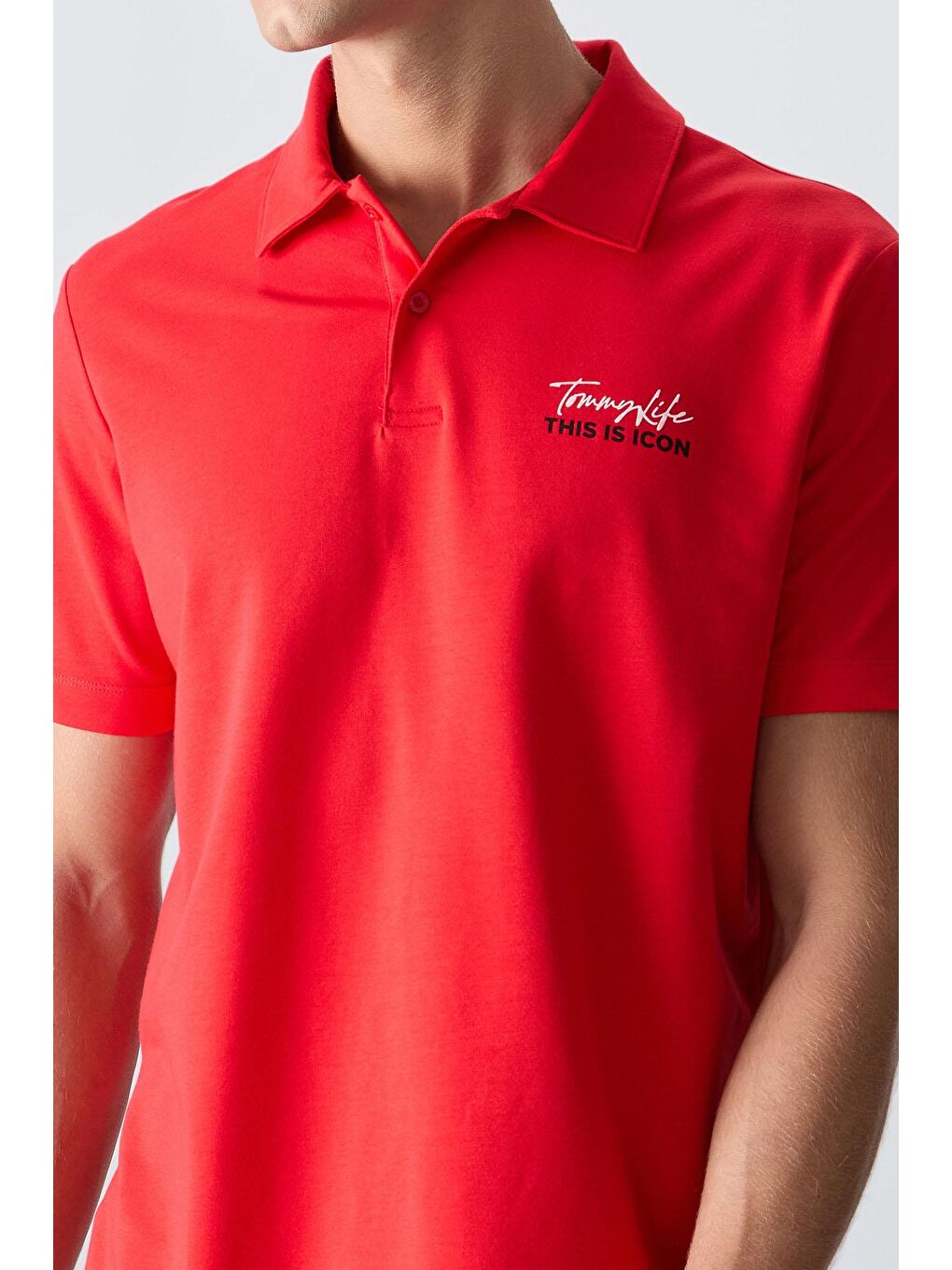 TOMMYLIFE Kırmızı Fiesta Pamuklu Kalın Yumuşak Dokulu Standart Fit Baskılı Polo Yaka Erkek T-Shirt - 88346 - 1