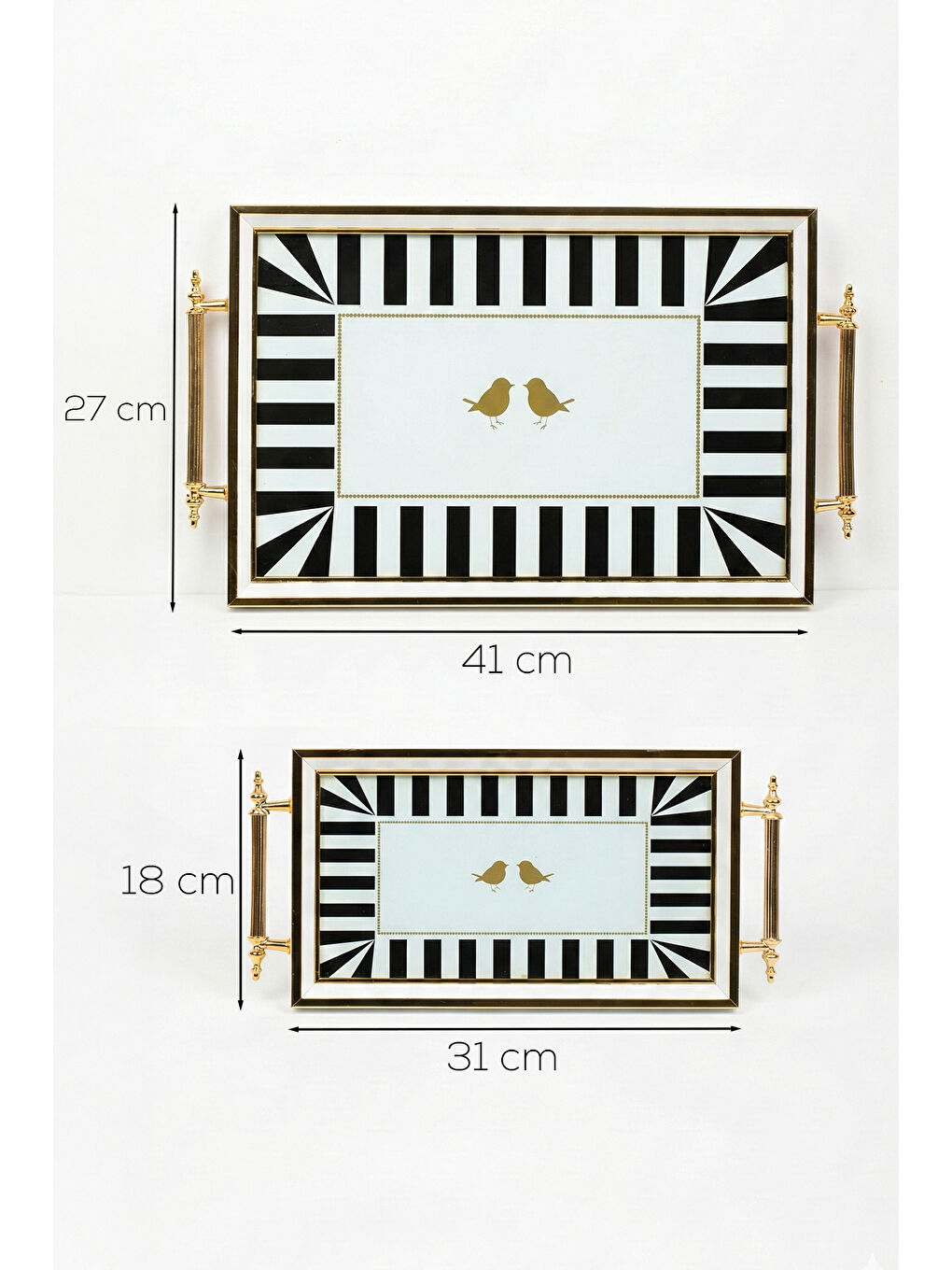 Beyaz 4390 2'li Dekoratif Dikdörtgen Servis Tepsi Seti - Çay ve Kahve Kahvaltılık Sunum Tepsisi-2