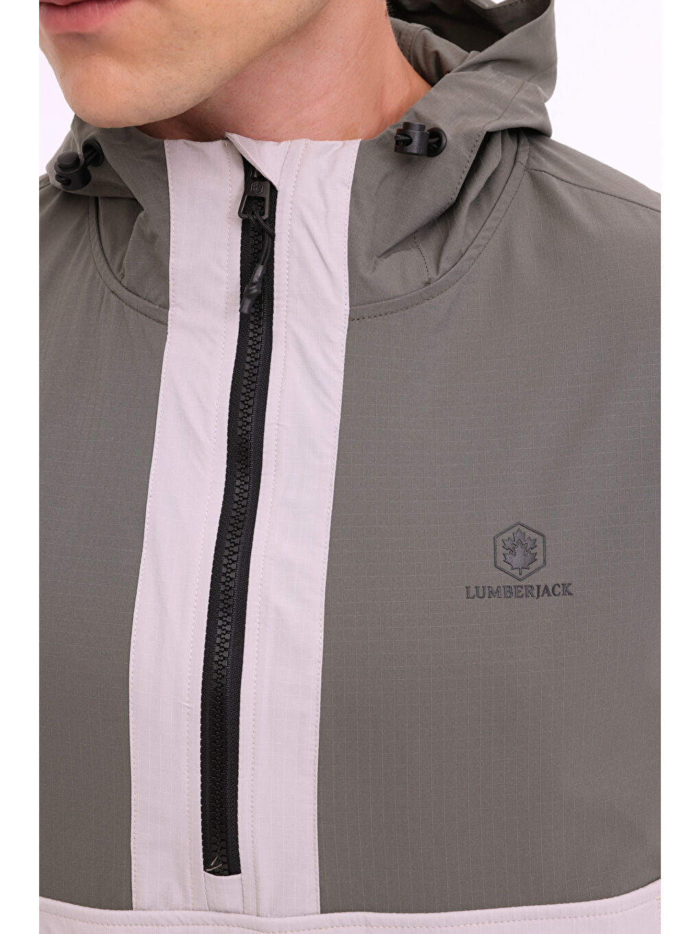 Haki Kapüşonlu Fermuar Detaylı Çıt Çıt Kapamalı Erkek Mevsimlik Mont-4