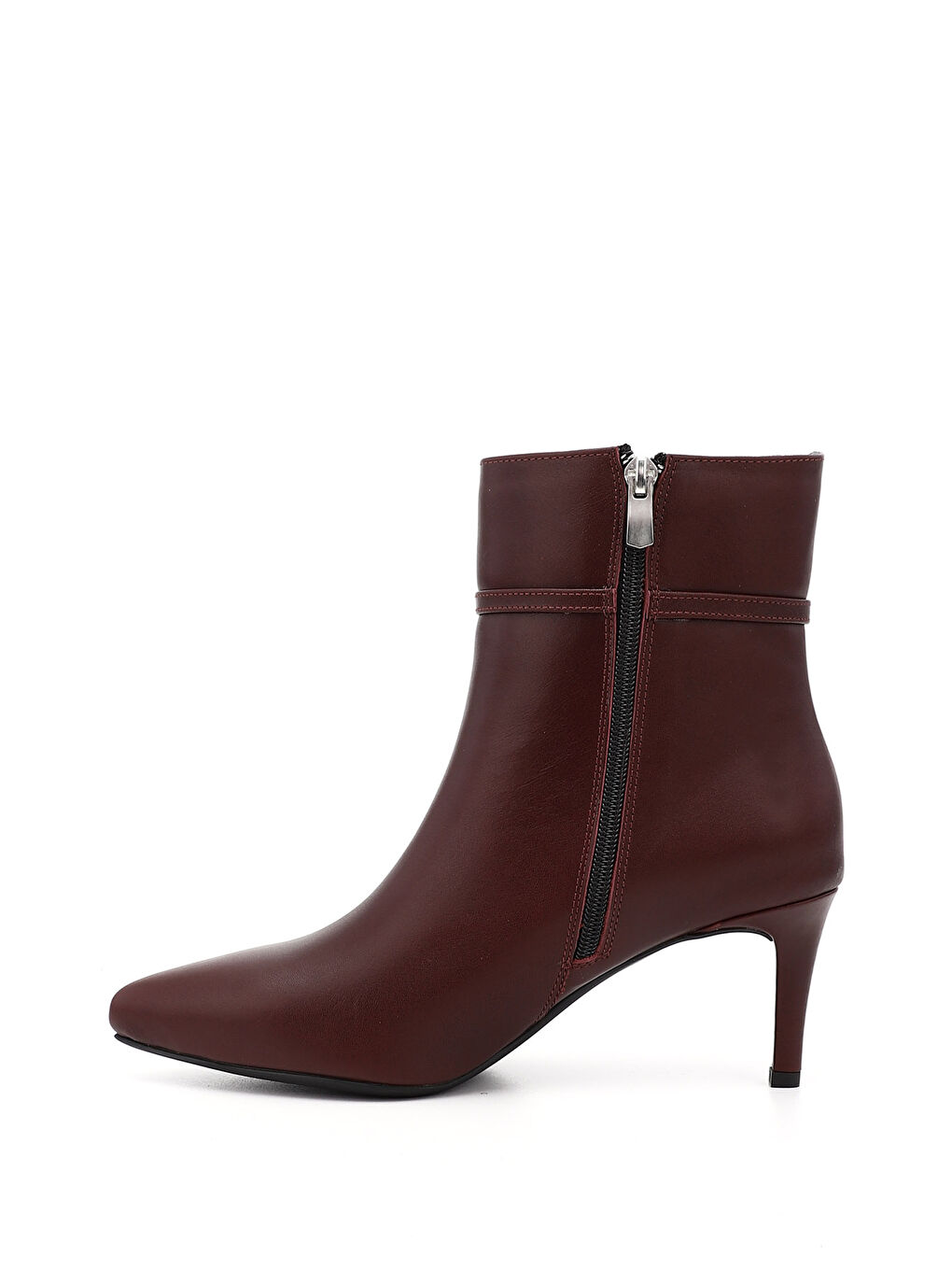 Bordo Kadın AÇIK BORDO Platinum Fermuarlı İnce Topuklu Hakiki Deri Bot-2