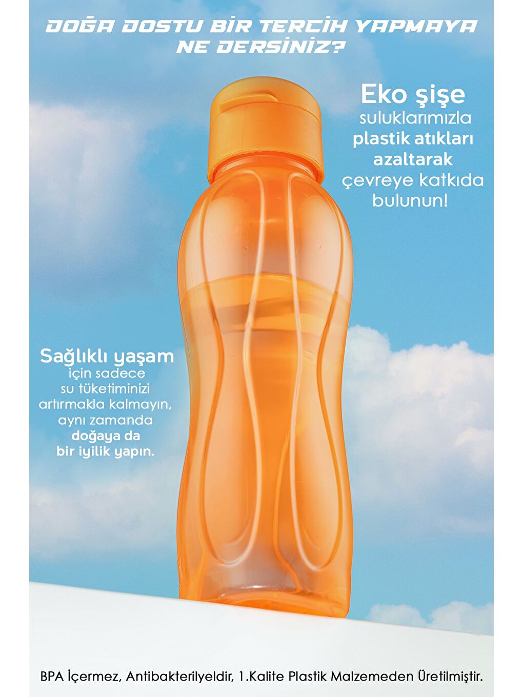 2'li Set Eko Şişe Suluk Pratik Kapak Matara 2x 750 ml Turuncu-1