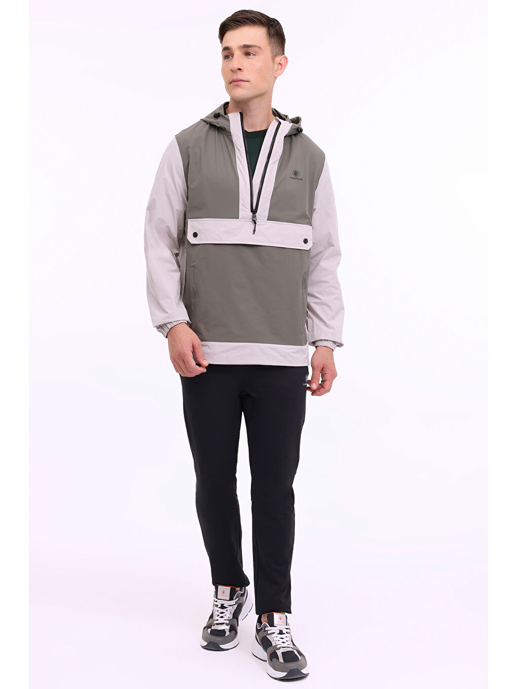 Haki Kapüşonlu Fermuar Detaylı Çıt Çıt Kapamalı Erkek Mevsimlik Mont-5