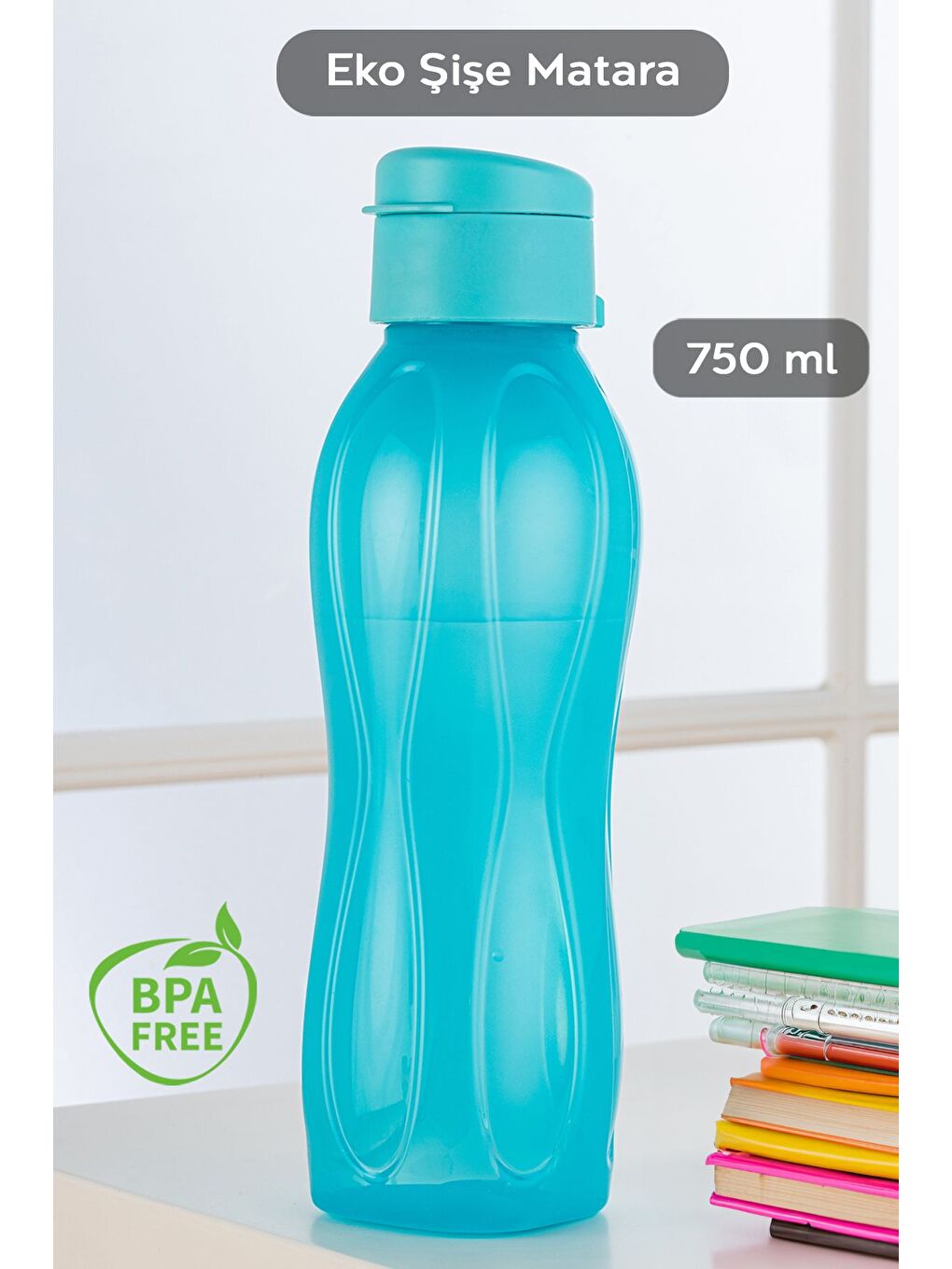 Eko Şişe Suluk Pratik Kapak Matara 750 ml Turkuaz