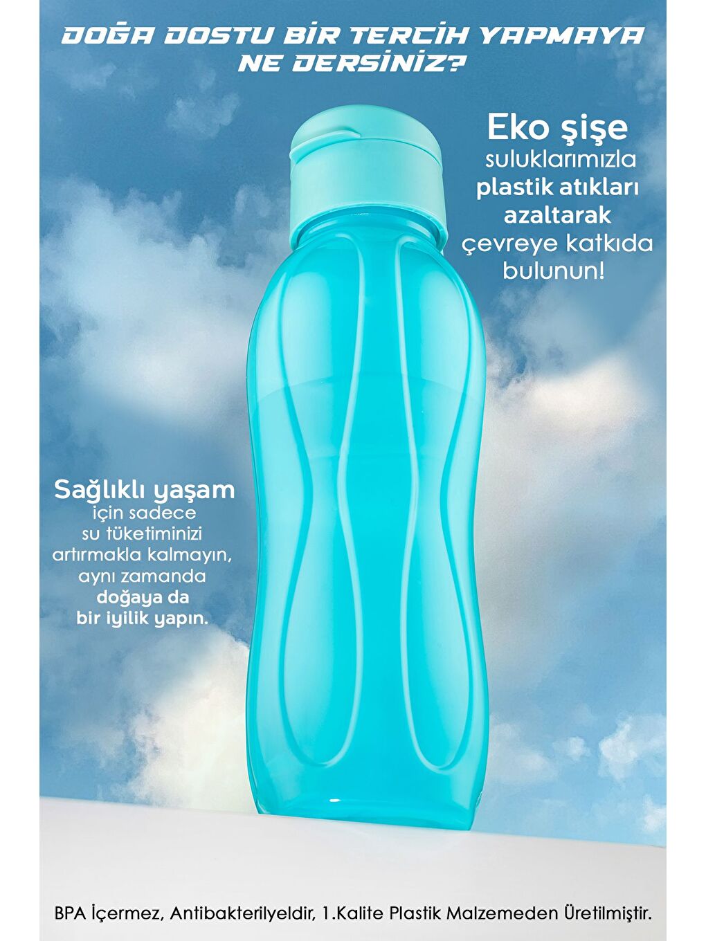 Eko Şişe Suluk Pratik Kapak Matara 750 ml Turkuaz-1