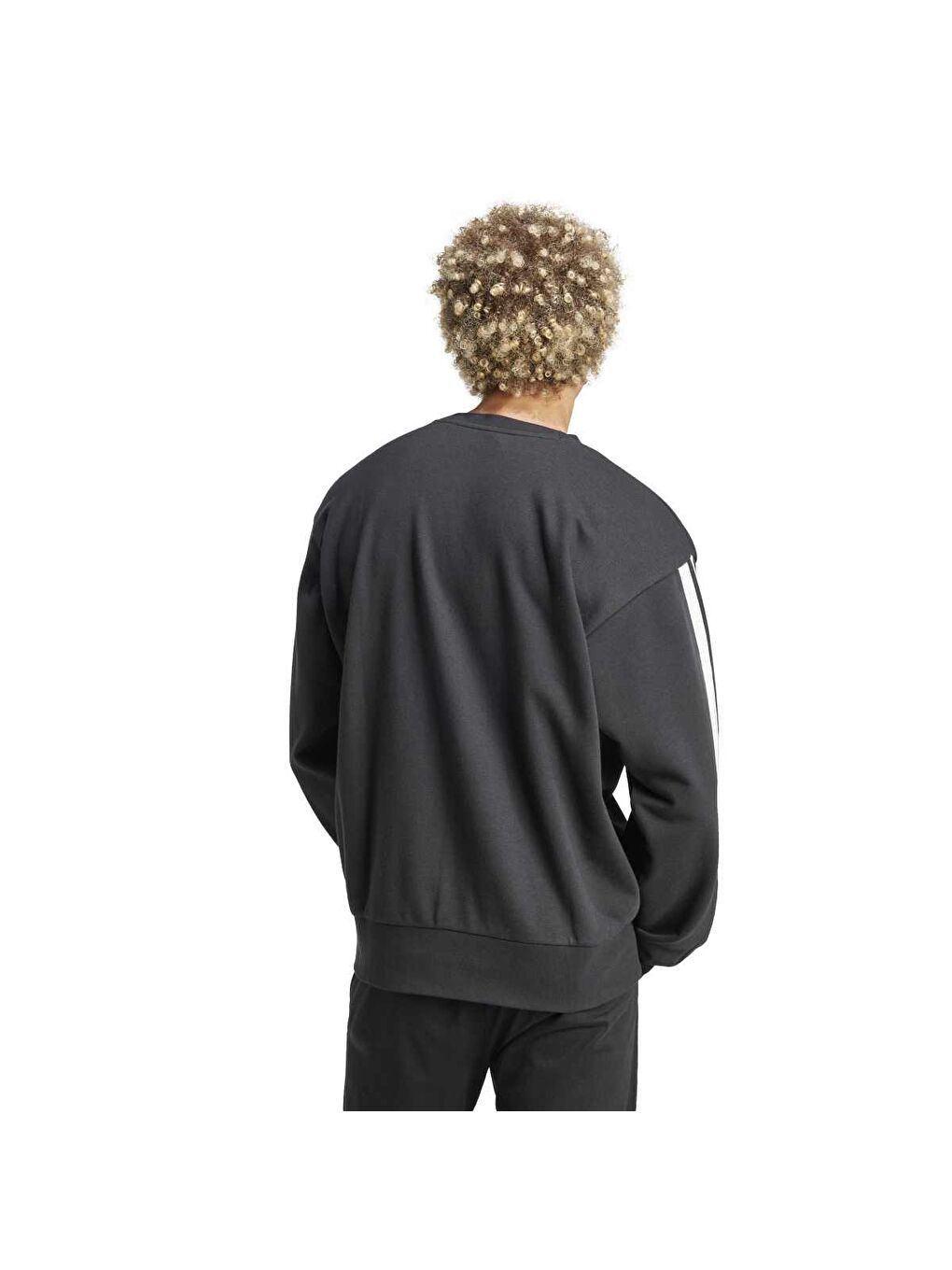 3 Stripes French Terry Erkek Siyah Bisiklet Yaka Sweatshirt-1