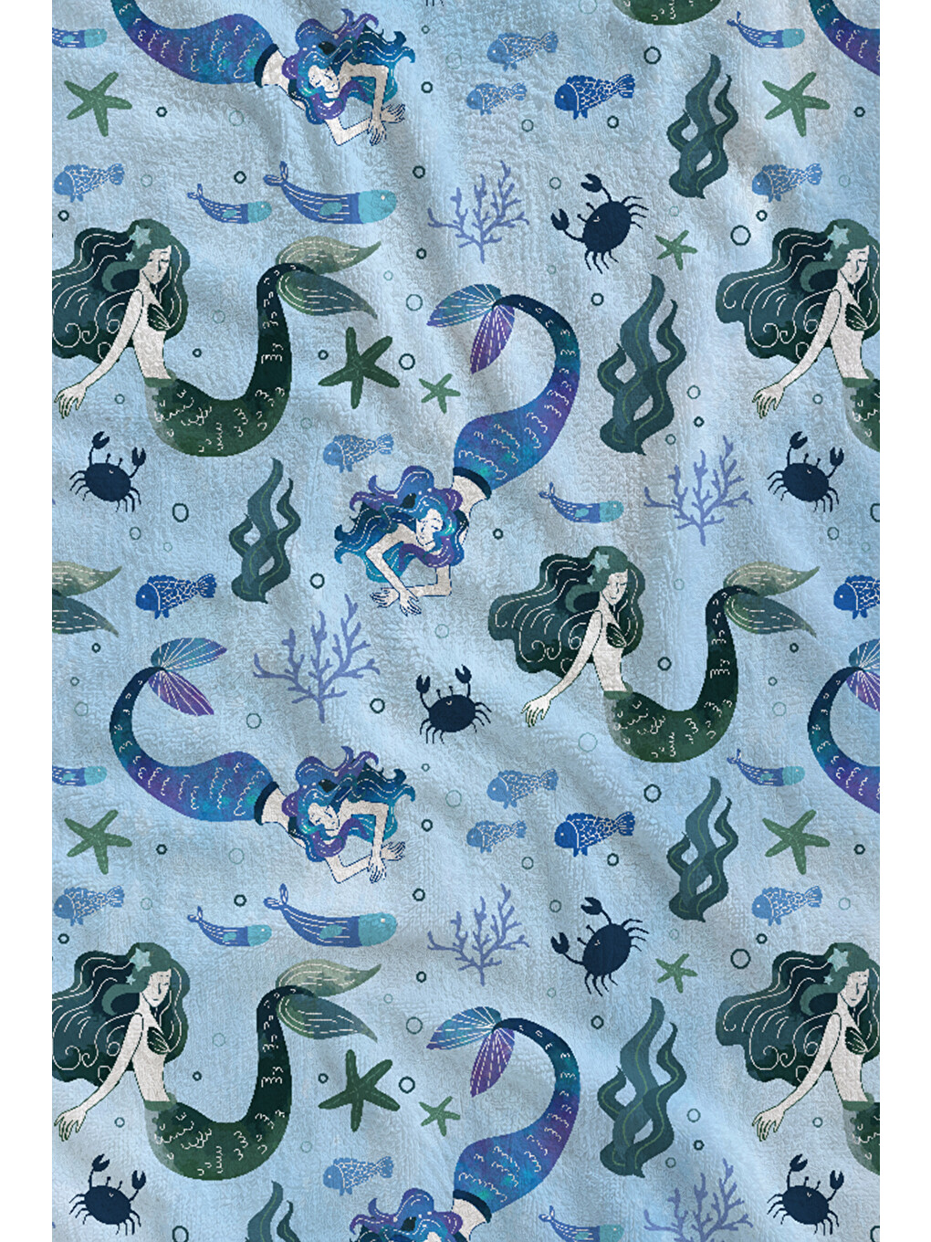 Mavi Denizatı Ve Deniz Canlıları Desenli 70x150 Cm Dijital Baskılı Plaj Ve Banyo Havlusu-1