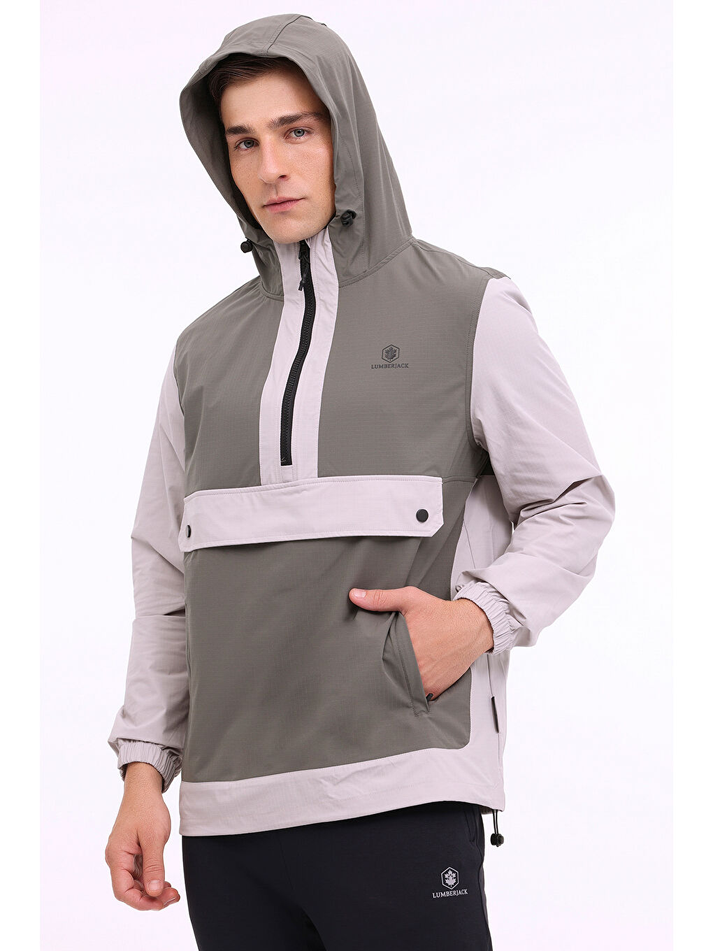 Haki Kapüşonlu Fermuar Detaylı Çıt Çıt Kapamalı Erkek Mevsimlik Mont-6