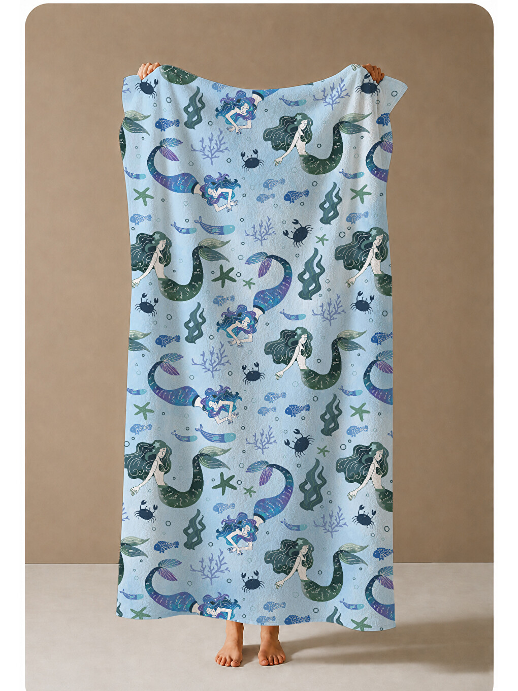 Mavi Denizatı Ve Deniz Canlıları Desenli 70x150 Cm Dijital Baskılı Plaj Ve Banyo Havlusu-3