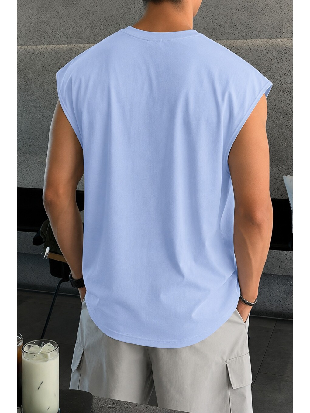 Mavi Erkek Oversize Kolsuz Tişört %100 Pamuk Süprem Basic Bisiklet Yaka-2