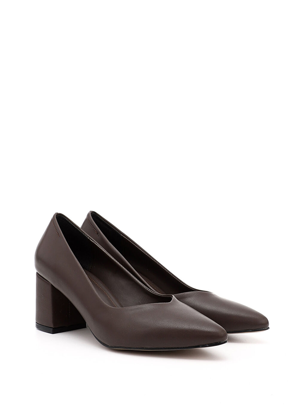 Kahverengi Kadın AÇIK KAHVERENGİ Sivri Burun Orta Kalın Topuklu Ayakkabı-1
