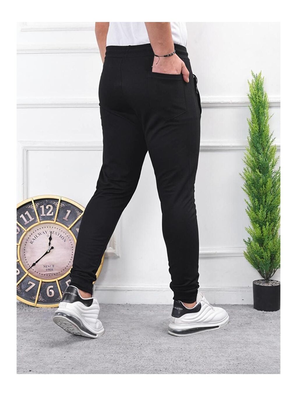 Siyah Erkek Iki Iplik Compact Kumaş Baskılı Eşofman-2