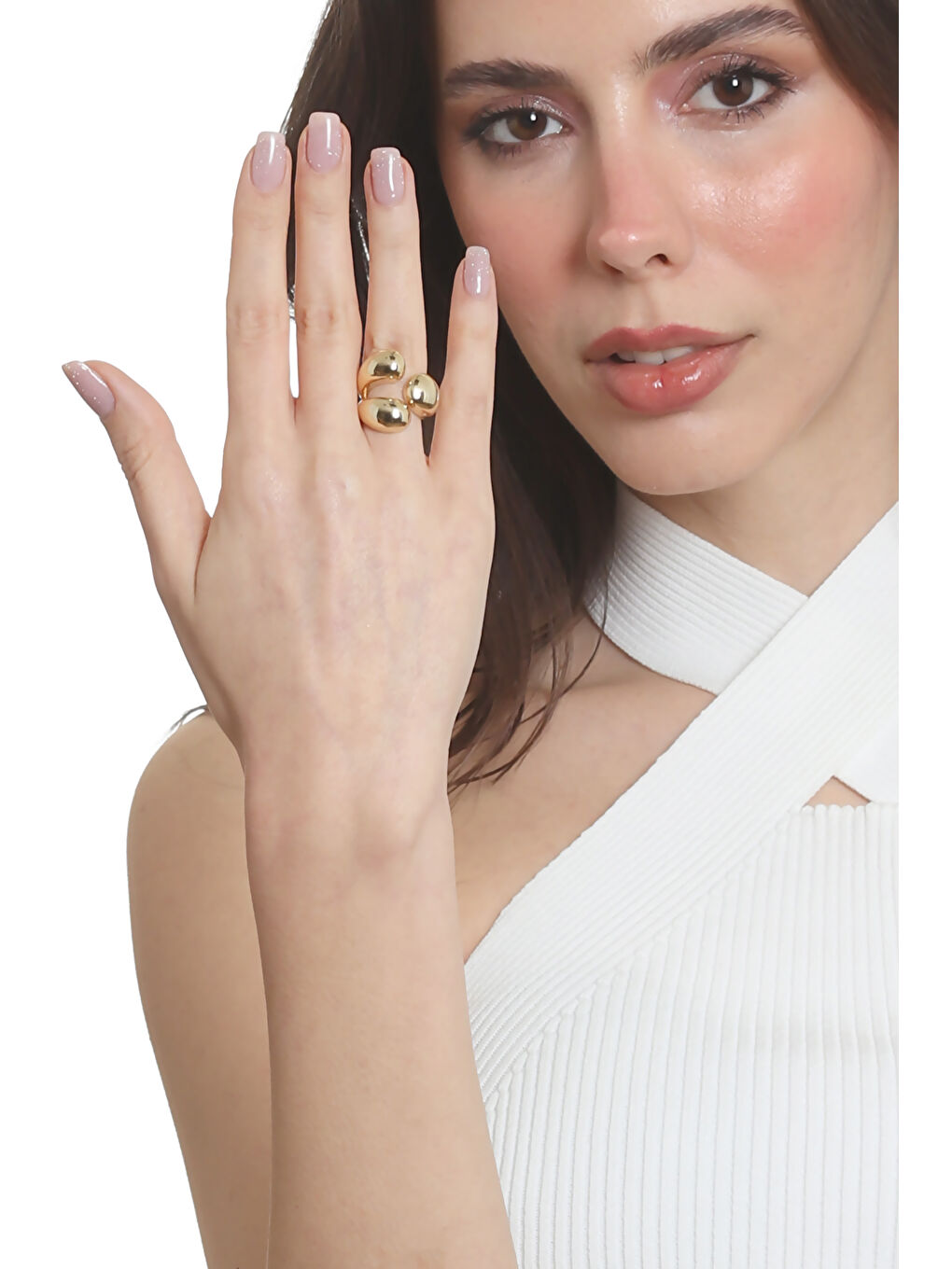 Sarı Kadın Dolama Formlu Ayarlanabilir Üç Damla Yüzük-1