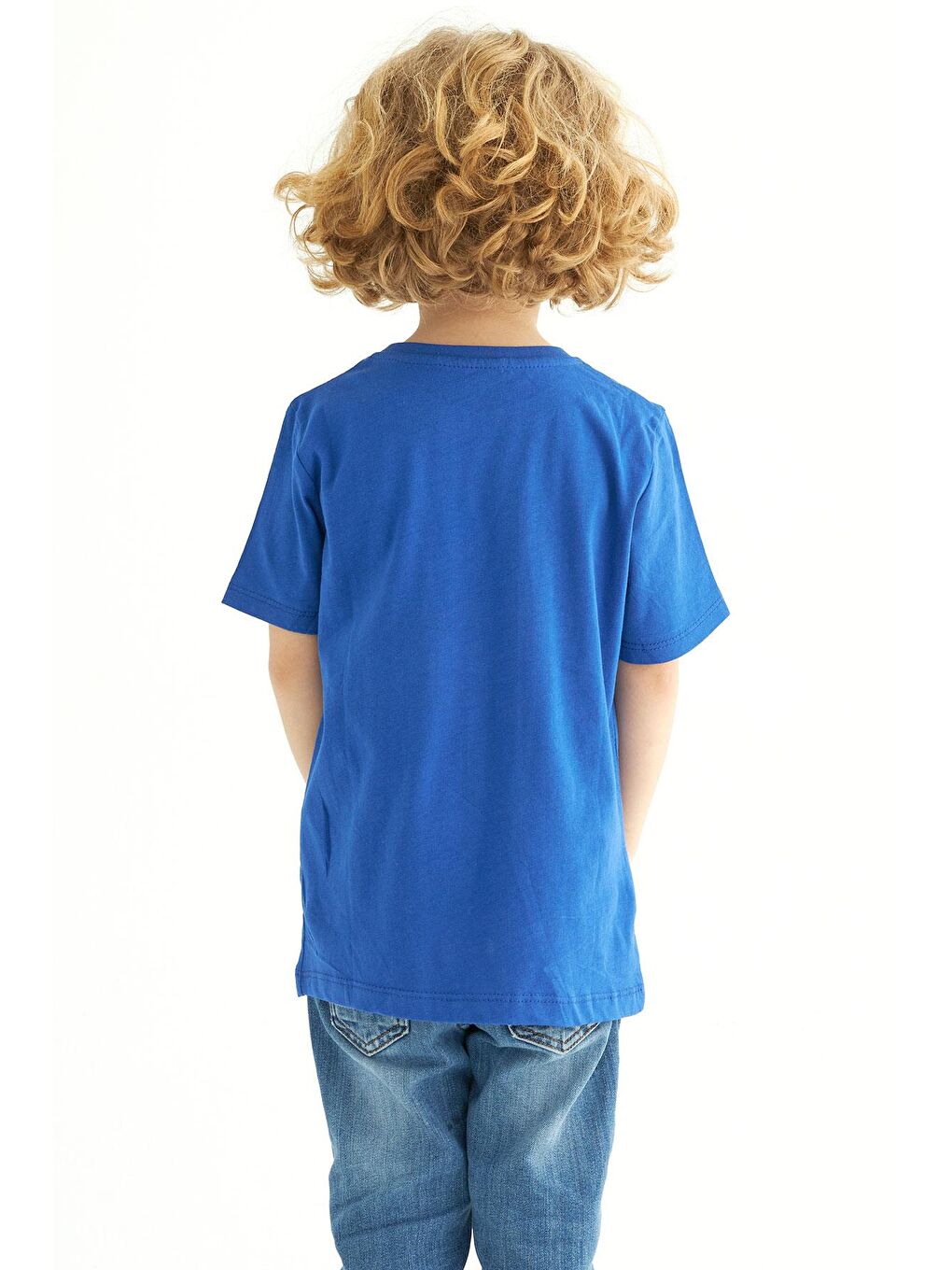 Mavi Bisiklet Yaka Kısa Kollu Futboll Baskılı Erkek Çocuk Tişört-5