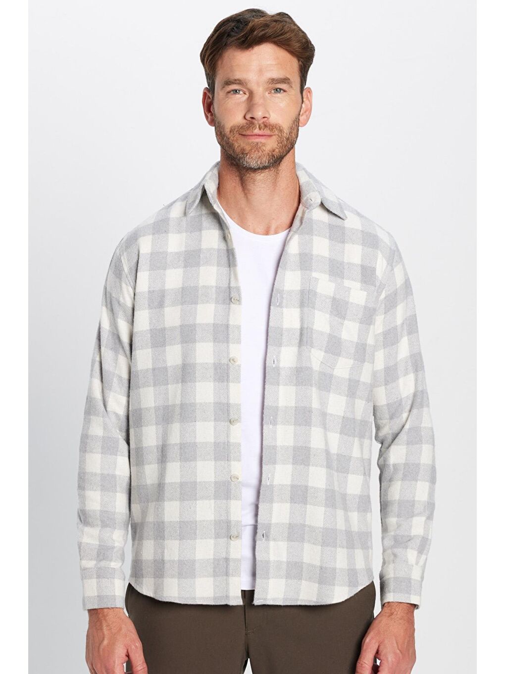 Karışık Erkek Regular Fit Klasik Kesim Oduncu Tek Cep Kareli Kışlık Gömlek