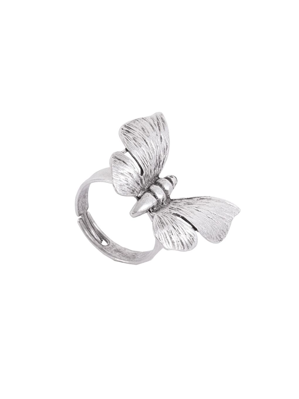 Gri Kadın Antik Gümüş Kaplama Ayarlanabilir Kelebek Yüzük-1