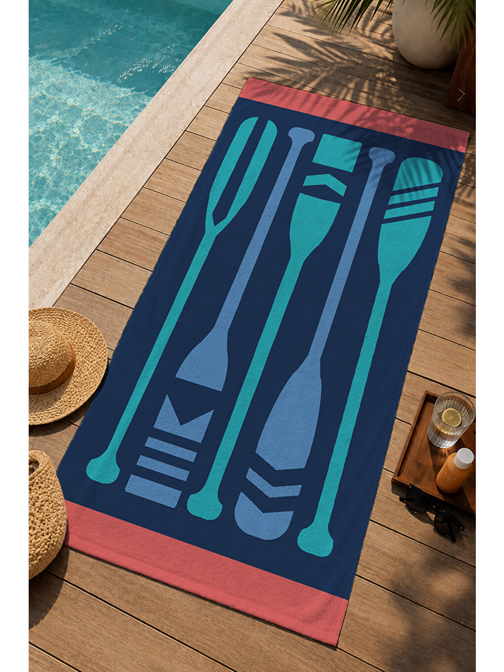 Lacivert Turkuaz Çatal Kaşık Mutfak Gereçleri 70x150 Cm Dijital Baskılı Plaj Ve Banyo Havlusu-2