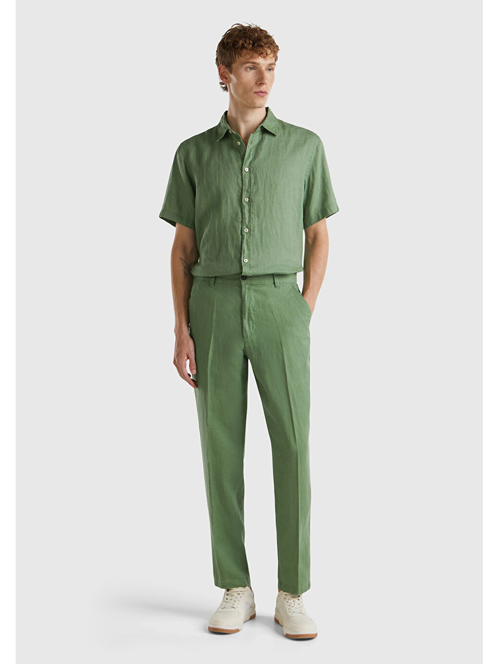 Mint Yeşili %100 Keten Erkek Pantolon-4