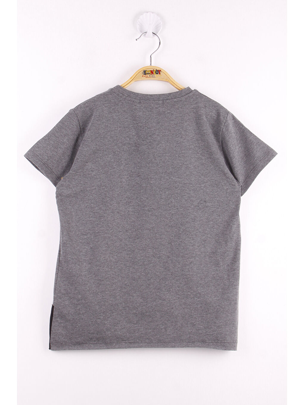 Antrasit Erkek Çocuk Neon Baskılı Garnili Tişört-1