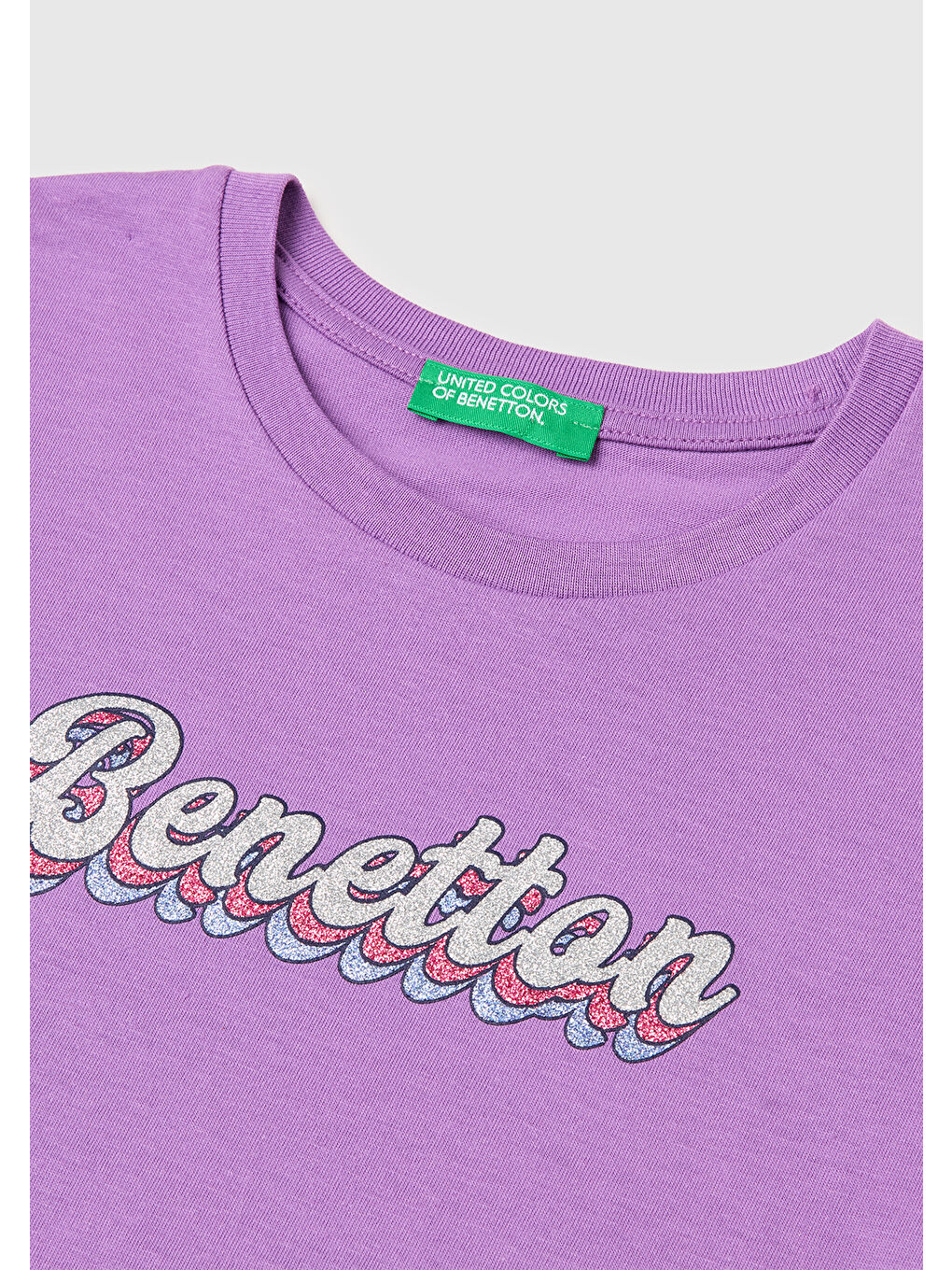 Kız Çocuk Mor Simli Logolu Bisiklet Yaka T-Shirt-2