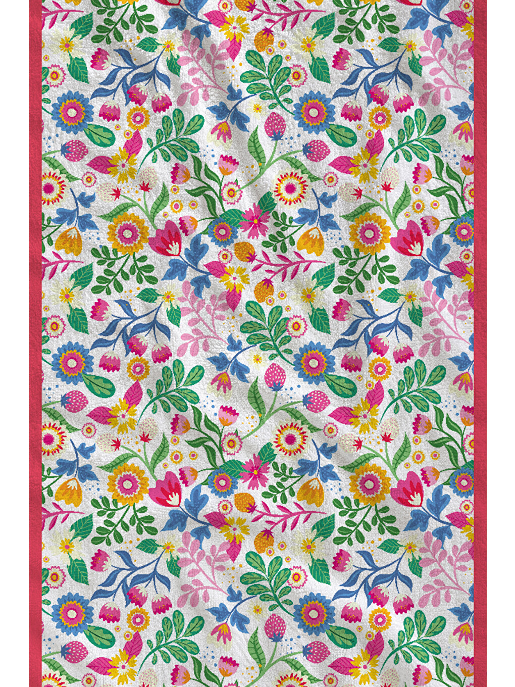 Renkli Minik Çiçekli Pembe Bordürlü Desenli 70x150 Cm Dijital Baskılı Plaj Ve Banyo Havlusu-1