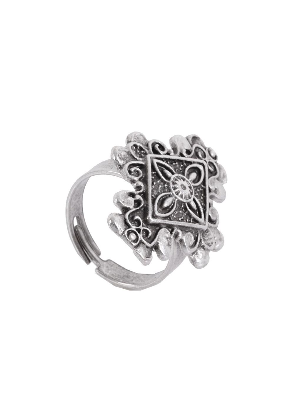 Gri Kadın Antik Gümüş Kaplama Ayarlanabilir Motif Yüzük-1