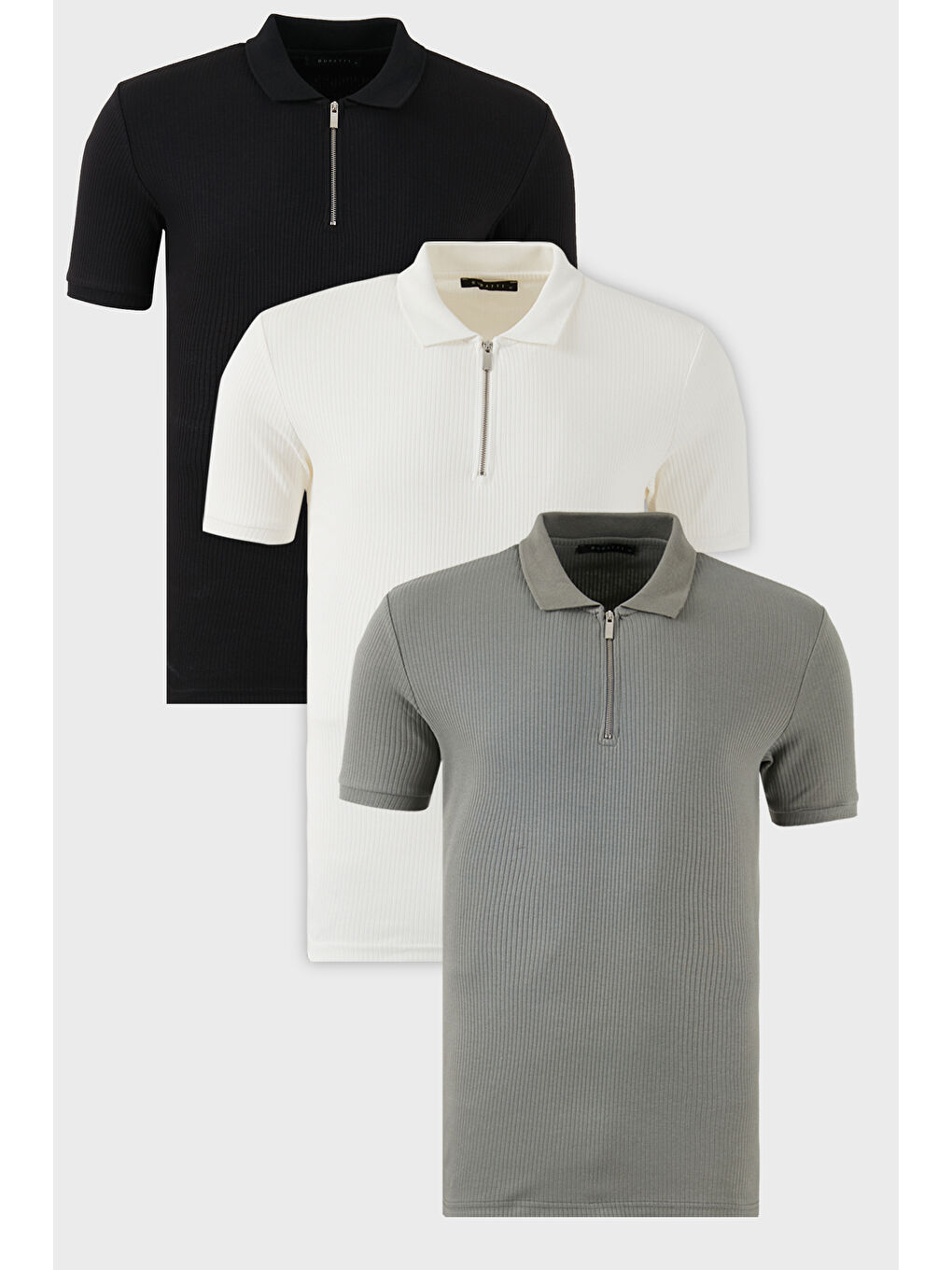 Lila Pamuklu Regular Fit Yarım Fermuarlı 3'lü Paket Polo Yaka %100 Pamuk Tişört 5902738S3