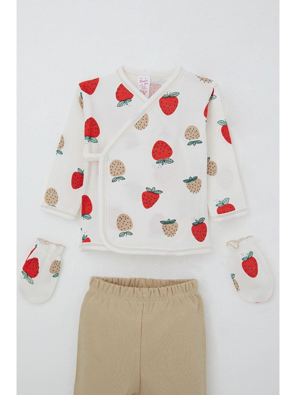 Kız Bebek Hastane Çıkışı 5 Li Çilek Bahçesi Desenli Ekru (0-3 Ay)-2