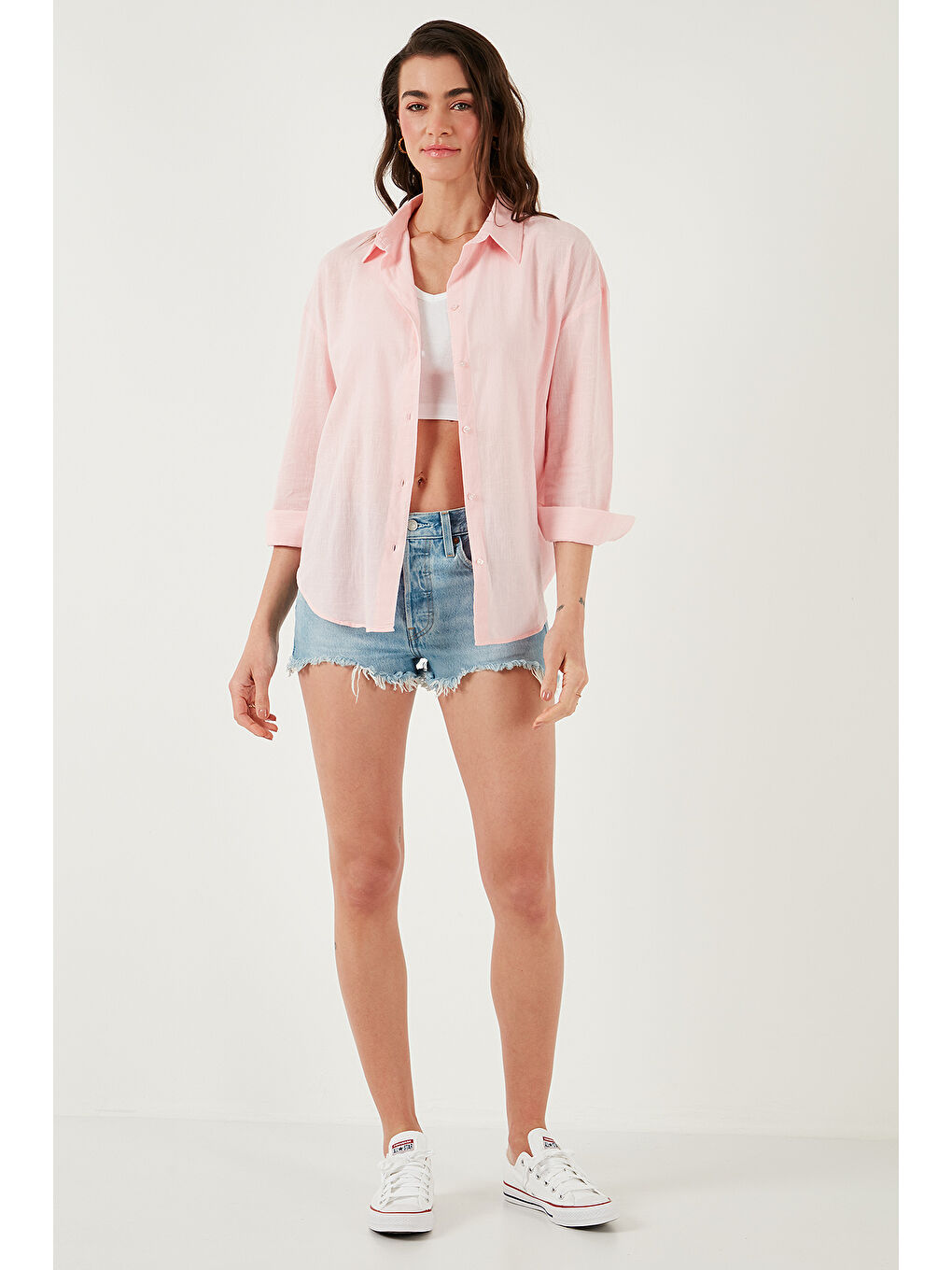 Pembe Pamuklu Regular Fit Uzun Kollu Düz Gömlek Cf25S168305-1