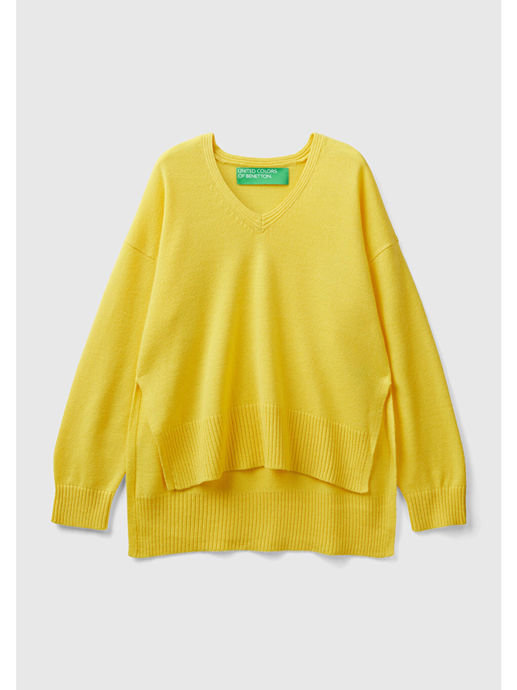 Kadın Sarı Yün Karışımlı Arkası Uzun V Yaka Kazak-1