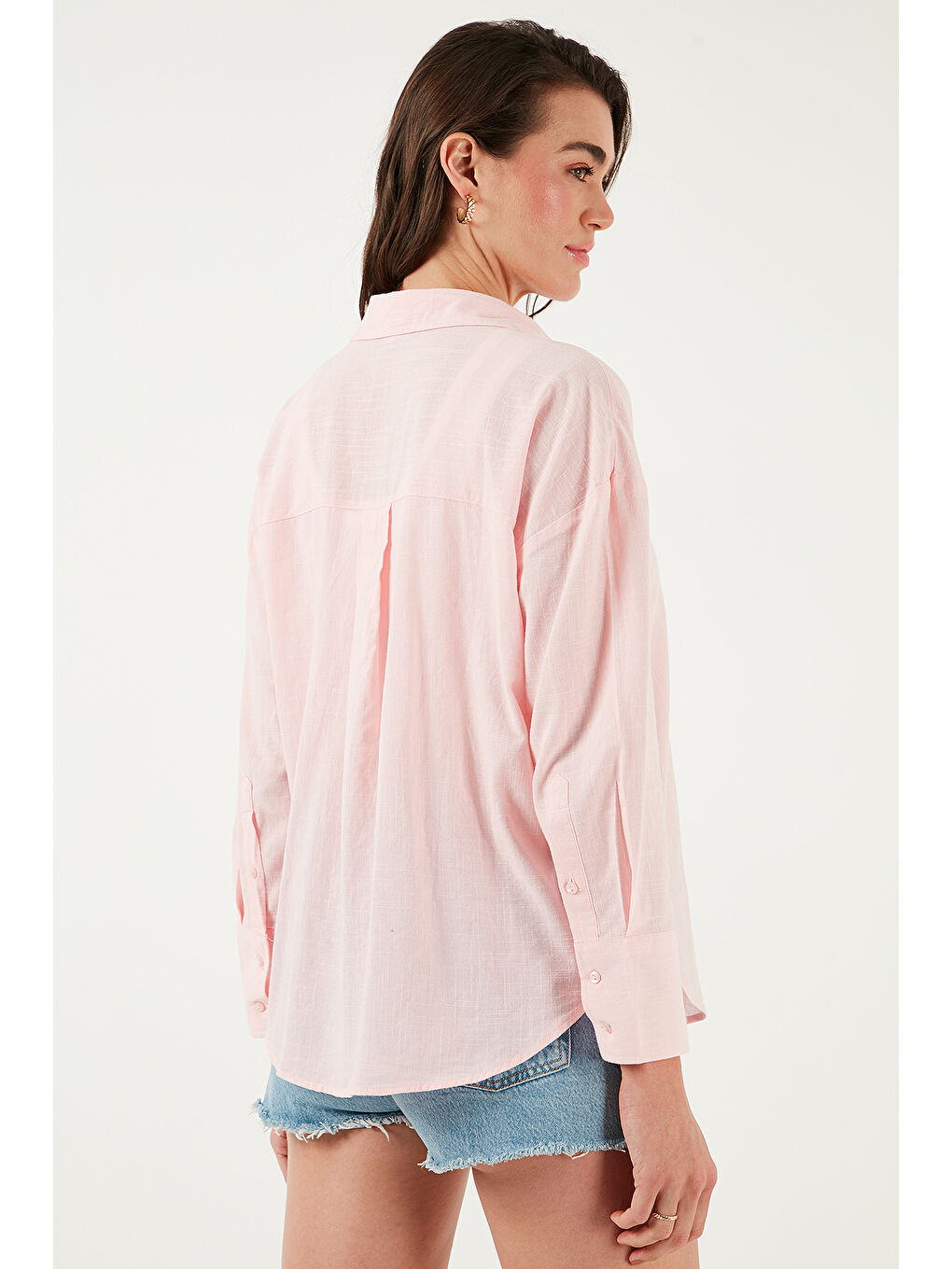 Pembe Pamuklu Regular Fit Uzun Kollu Düz Gömlek Cf25S168305-6